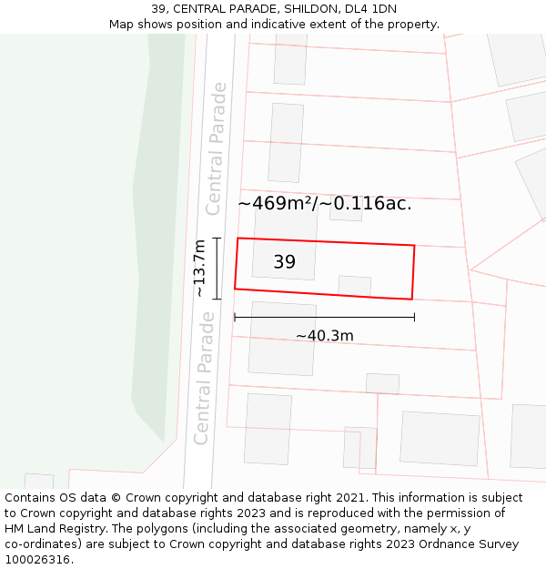 39, CENTRAL PARADE, SHILDON, DL4 1DN: Plot and title map
