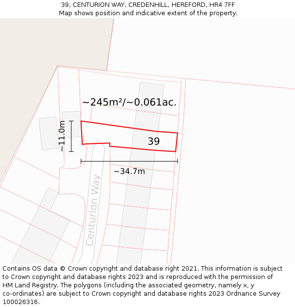 39, CENTURION WAY, CREDENHILL, HEREFORD, HR4 7FF: Plot and title map