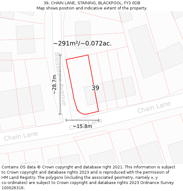 39, CHAIN LANE, STAINING, BLACKPOOL, FY3 0DB: Plot and title map
