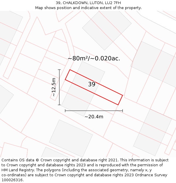 39, CHALKDOWN, LUTON, LU2 7FH: Plot and title map
