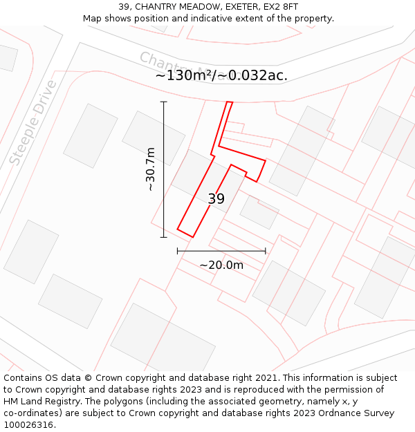 39, CHANTRY MEADOW, EXETER, EX2 8FT: Plot and title map