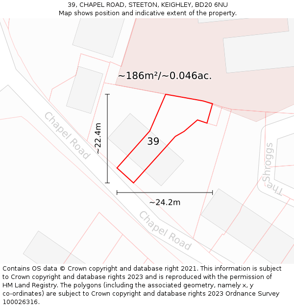 39, CHAPEL ROAD, STEETON, KEIGHLEY, BD20 6NU: Plot and title map