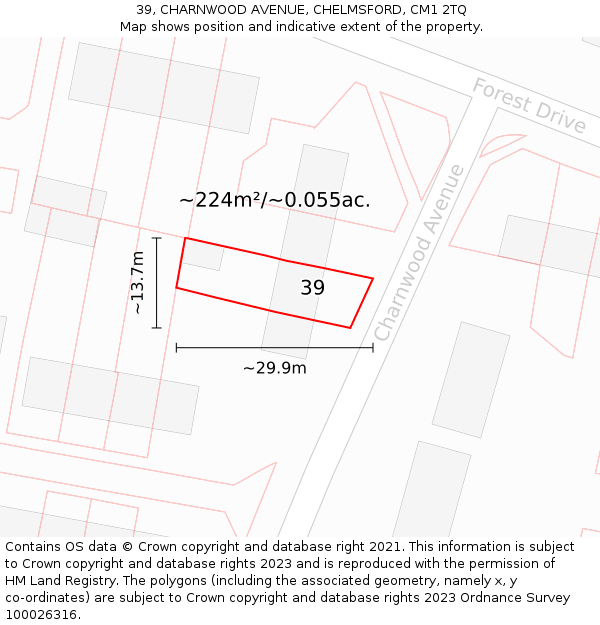 39, CHARNWOOD AVENUE, CHELMSFORD, CM1 2TQ: Plot and title map
