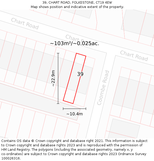39, CHART ROAD, FOLKESTONE, CT19 4EW: Plot and title map