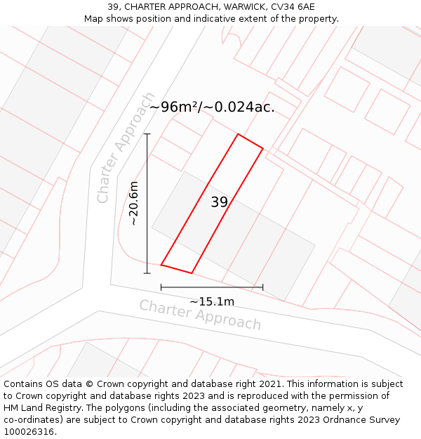 39, CHARTER APPROACH, WARWICK, CV34 6AE: Plot and title map