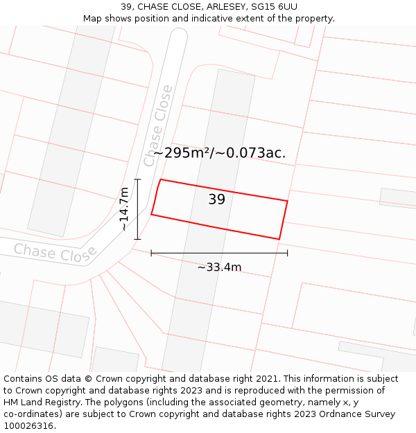 39, CHASE CLOSE, ARLESEY, SG15 6UU: Plot and title map