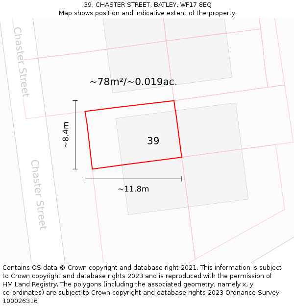 39, CHASTER STREET, BATLEY, WF17 8EQ: Plot and title map