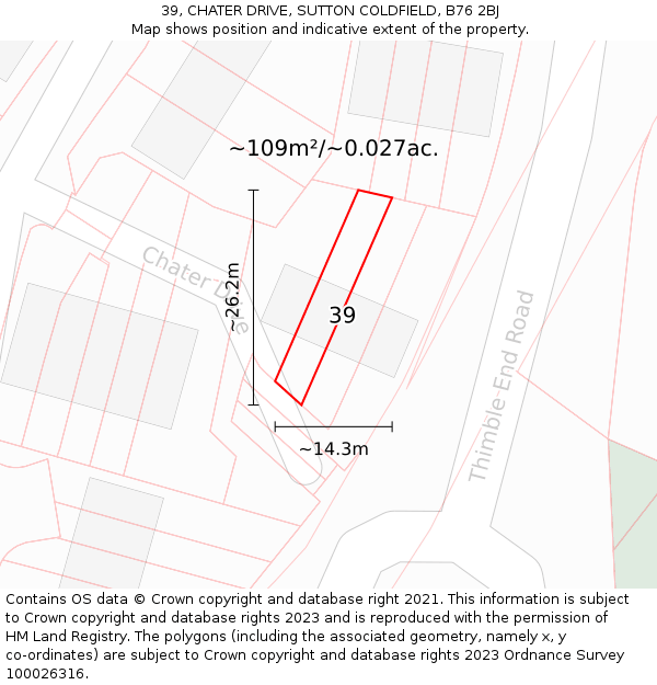 39, CHATER DRIVE, SUTTON COLDFIELD, B76 2BJ: Plot and title map