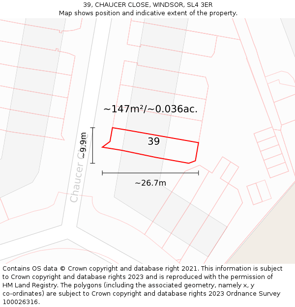 39, CHAUCER CLOSE, WINDSOR, SL4 3ER: Plot and title map