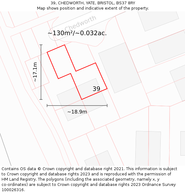 39, CHEDWORTH, YATE, BRISTOL, BS37 8RY: Plot and title map