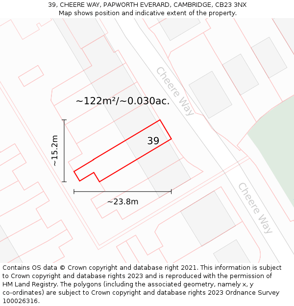 39, CHEERE WAY, PAPWORTH EVERARD, CAMBRIDGE, CB23 3NX: Plot and title map