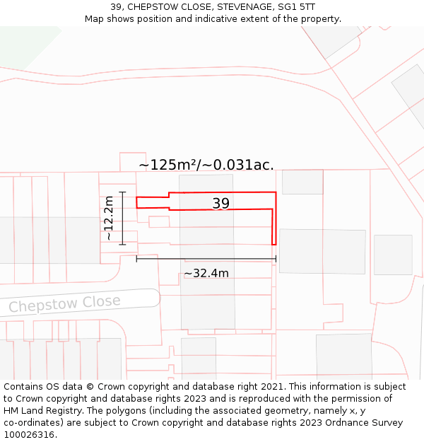 39, CHEPSTOW CLOSE, STEVENAGE, SG1 5TT: Plot and title map