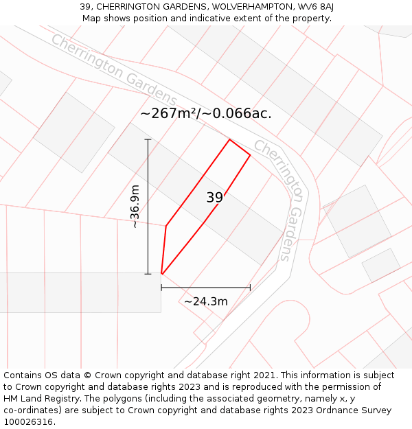 39, CHERRINGTON GARDENS, WOLVERHAMPTON, WV6 8AJ: Plot and title map