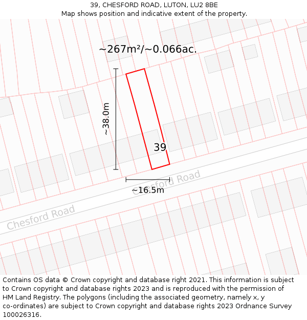 39, CHESFORD ROAD, LUTON, LU2 8BE: Plot and title map