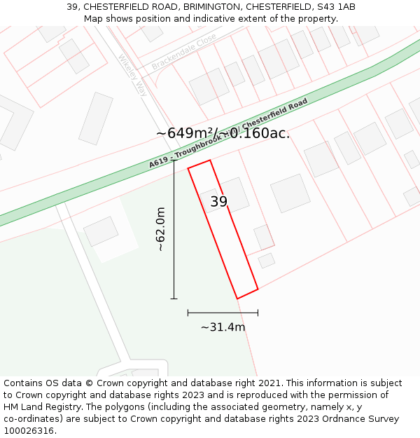 39, CHESTERFIELD ROAD, BRIMINGTON, CHESTERFIELD, S43 1AB: Plot and title map