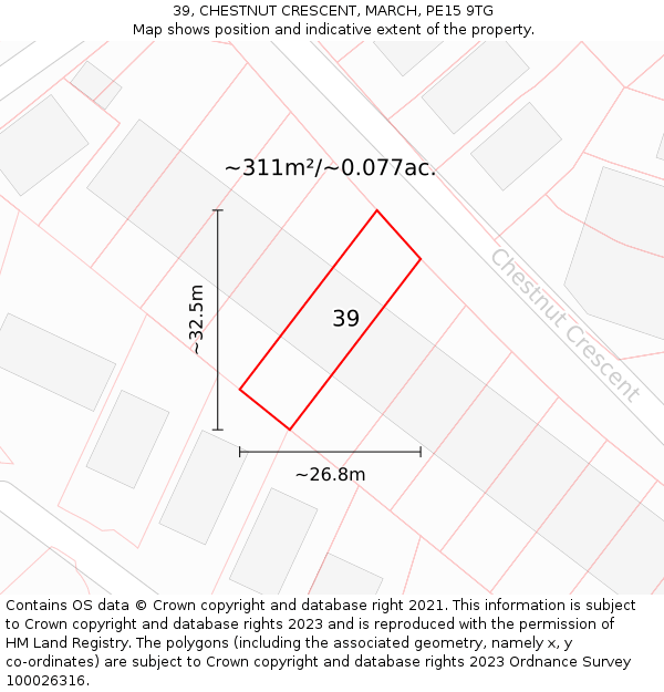 39, CHESTNUT CRESCENT, MARCH, PE15 9TG: Plot and title map