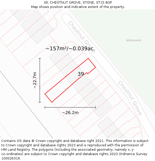 39, CHESTNUT GROVE, STONE, ST15 8GP: Plot and title map