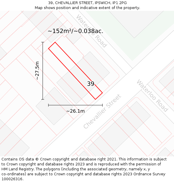 39, CHEVALLIER STREET, IPSWICH, IP1 2PG: Plot and title map