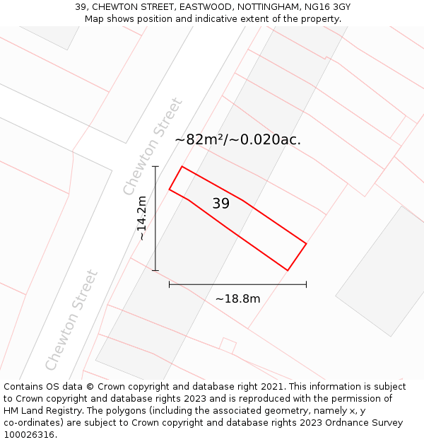 39, CHEWTON STREET, EASTWOOD, NOTTINGHAM, NG16 3GY: Plot and title map