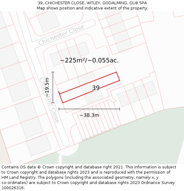 39, CHICHESTER CLOSE, WITLEY, GODALMING, GU8 5PA: Plot and title map