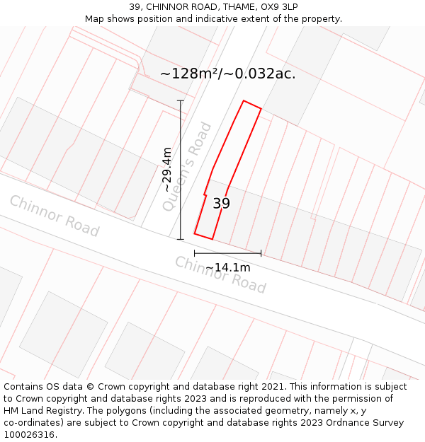 39, CHINNOR ROAD, THAME, OX9 3LP: Plot and title map