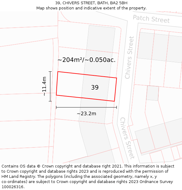 39, CHIVERS STREET, BATH, BA2 5BH: Plot and title map