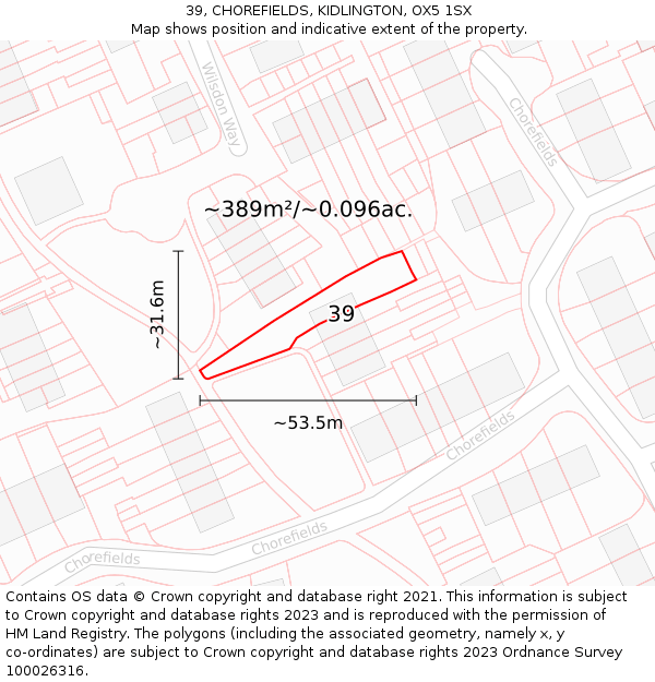 39, CHOREFIELDS, KIDLINGTON, OX5 1SX: Plot and title map