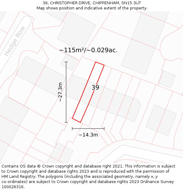 39, CHRISTOPHER DRIVE, CHIPPENHAM, SN15 3UT: Plot and title map