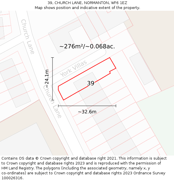 39, CHURCH LANE, NORMANTON, WF6 1EZ: Plot and title map