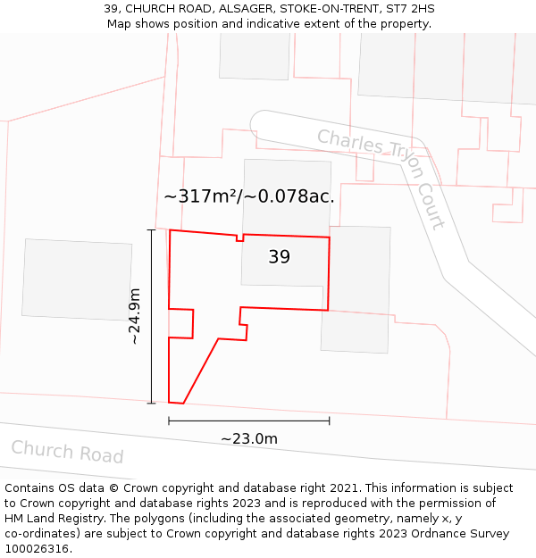 39, CHURCH ROAD, ALSAGER, STOKE-ON-TRENT, ST7 2HS: Plot and title map