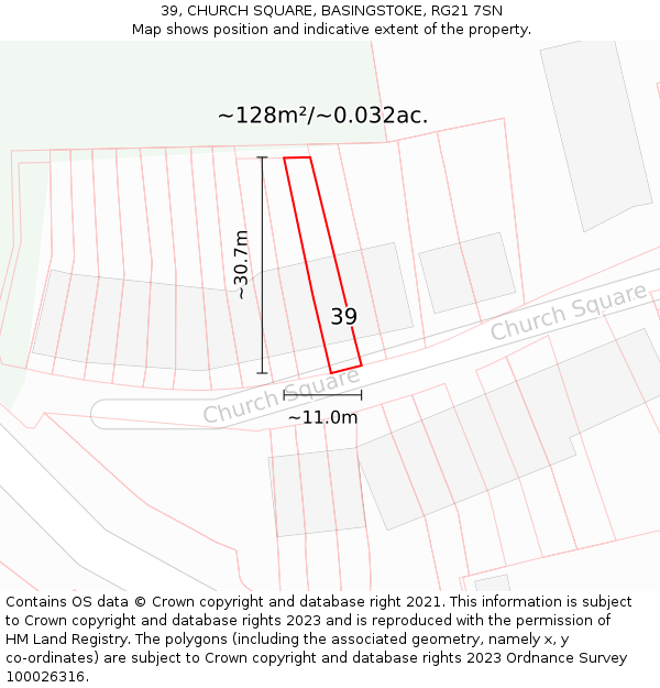 39, CHURCH SQUARE, BASINGSTOKE, RG21 7SN: Plot and title map