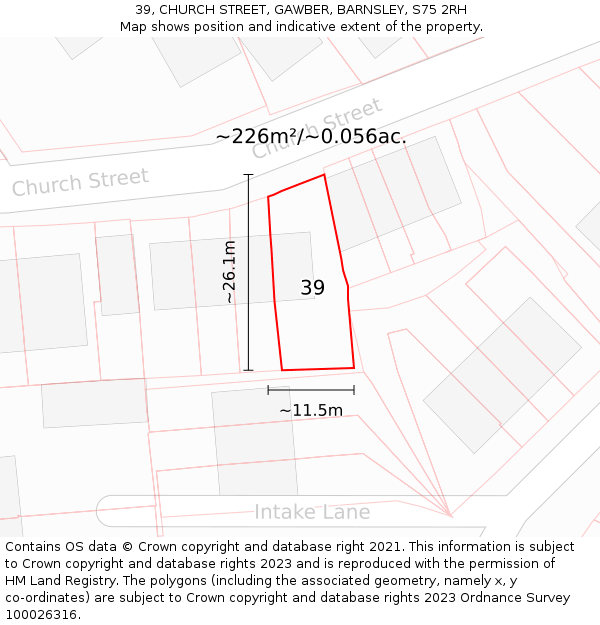 39, CHURCH STREET, GAWBER, BARNSLEY, S75 2RH: Plot and title map