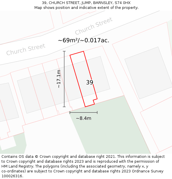 39, CHURCH STREET, JUMP, BARNSLEY, S74 0HX: Plot and title map