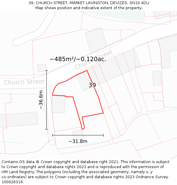 39, CHURCH STREET, MARKET LAVINGTON, DEVIZES, SN10 4DU: Plot and title map