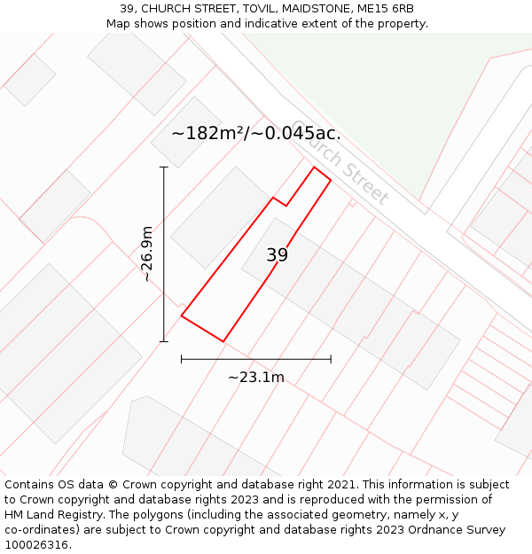 39, CHURCH STREET, TOVIL, MAIDSTONE, ME15 6RB: Plot and title map