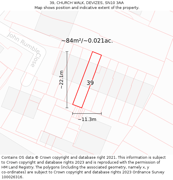 39, CHURCH WALK, DEVIZES, SN10 3AA: Plot and title map