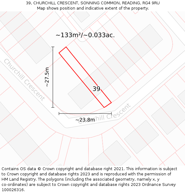 39, CHURCHILL CRESCENT, SONNING COMMON, READING, RG4 9RU: Plot and title map