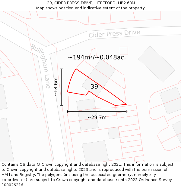 39, CIDER PRESS DRIVE, HEREFORD, HR2 6RN: Plot and title map