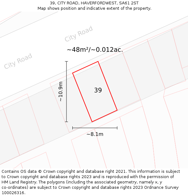 39, CITY ROAD, HAVERFORDWEST, SA61 2ST: Plot and title map