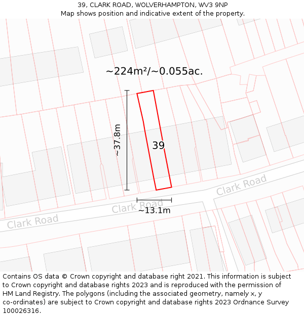 39, CLARK ROAD, WOLVERHAMPTON, WV3 9NP: Plot and title map