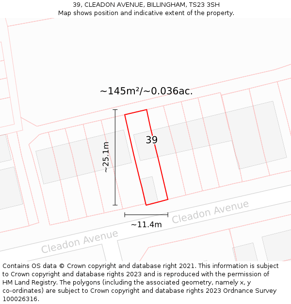 39, CLEADON AVENUE, BILLINGHAM, TS23 3SH: Plot and title map