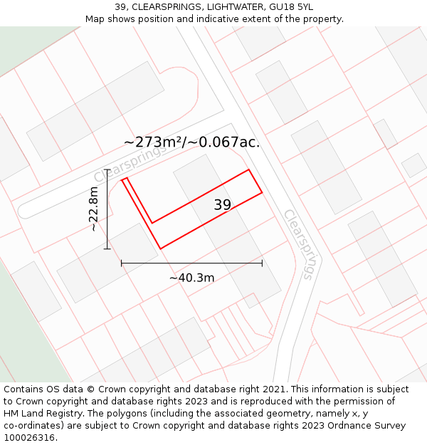 39, CLEARSPRINGS, LIGHTWATER, GU18 5YL: Plot and title map