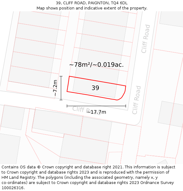 39, CLIFF ROAD, PAIGNTON, TQ4 6DL: Plot and title map
