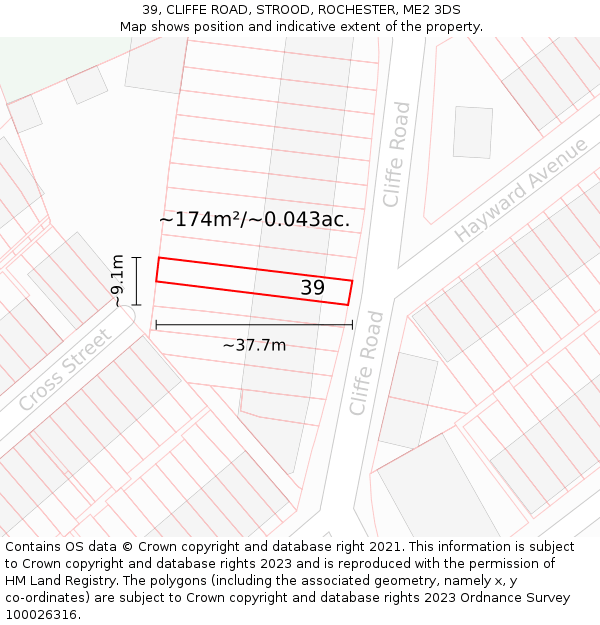 39, CLIFFE ROAD, STROOD, ROCHESTER, ME2 3DS: Plot and title map