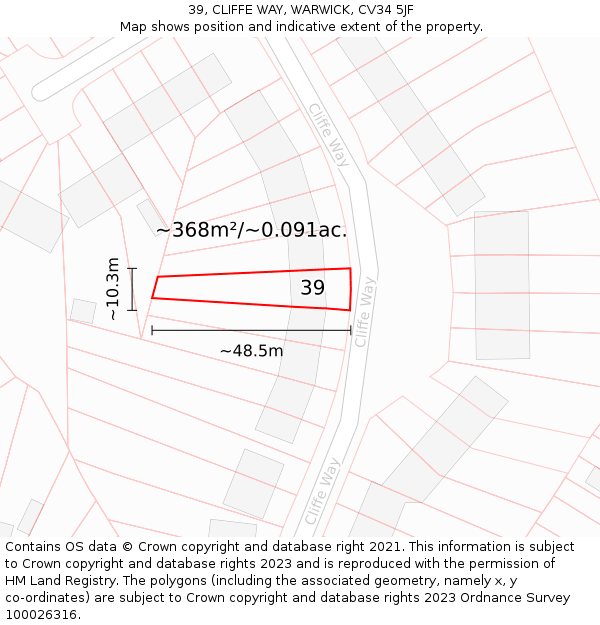 39, CLIFFE WAY, WARWICK, CV34 5JF: Plot and title map