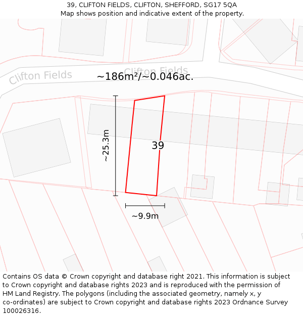 39, CLIFTON FIELDS, CLIFTON, SHEFFORD, SG17 5QA: Plot and title map