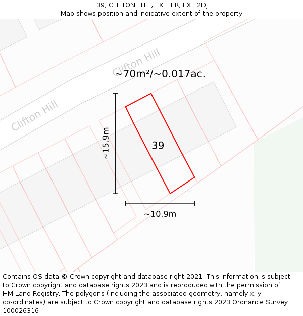 39, CLIFTON HILL, EXETER, EX1 2DJ: Plot and title map