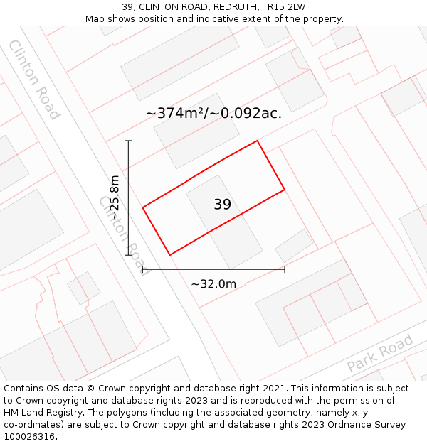 39, CLINTON ROAD, REDRUTH, TR15 2LW: Plot and title map