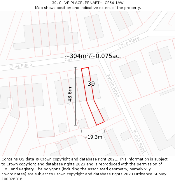 39, CLIVE PLACE, PENARTH, CF64 1AW: Plot and title map