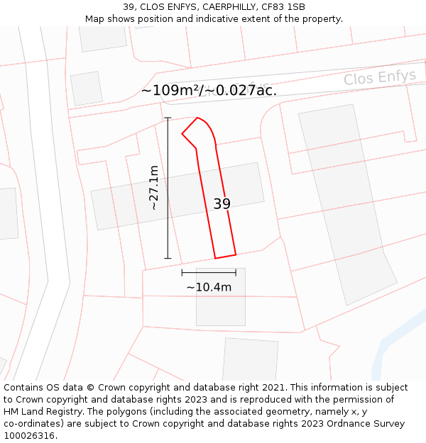 39, CLOS ENFYS, CAERPHILLY, CF83 1SB: Plot and title map
